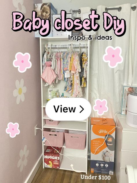 Lemon8 · Baby closet Diy · @M I C H E L L E Diy Baby Closet, Closet Bookshelves, Baby Bookshelf, Bookshelf Closet, Dollar Tree Baskets, Closet Diy, Portable Closet, Baby Closet, Plastic Hangers