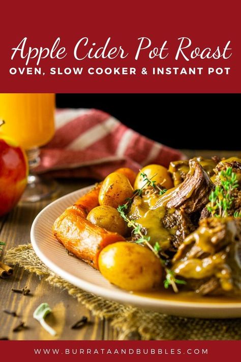 Cozy Fall Dinner Recipes, Braised Pot Roast, Roast Slow Cooker, Cozy Fall Dinner, Slow Cooker Apple Cider, Oven Pot Roast, Instant Pot Pot Roast, Slow Cooker Pot Roast, Pot Roast Crock Pot Recipes