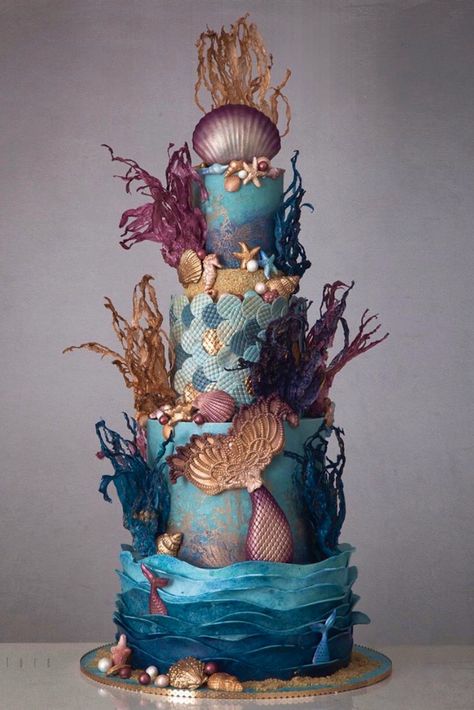 Extreme Cakes, Ocean Cakes, Girly Cakes, 2 Birthday Cake, Couture Cakes, Funny Birthday Cakes, Mermaid Under The Sea, Sea Birthday Party, Magic Cake