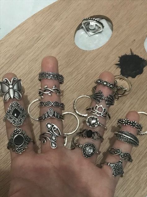 Fairy Grunge Ring, Aesthetic Jewelry Grunge, Fairygrunge Rings, Rings Goblincore, Grunge Fairycore Accessories, Grunge Fairy Jewelry, Edgy Rings Grunge, Fairy Grunge Rings, Goblincore Rings