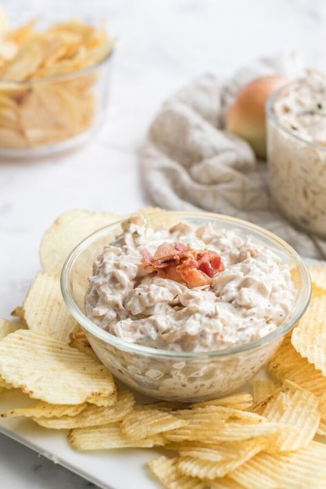 Roasted Onion Dip, Sour Cream Substitute, Onion Dip Recipe, Bacon Dip, Dirty Rice, Roasted Onions, Best Bacon, Onion Dip, Bacon Bits