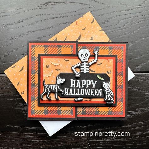 Happy Halloween – 15 Spooky Delights Today’s post highlights some of my favorite Halloween cards and projects from the Stampin’ Up! Holiday catalog as well as previously posted projects from my Stampin’ Pretty “crypt.” Check out the Halloween supplies on pg. 48 – 51 of the Stampin’ Up! 2023 Holiday Catalog. See which Halloween products made the list of My Favorite ... More Photos & Full Details Mary Fish, Stampin Pretty, Carte Halloween, Halloween Cards Handmade, Halloween Supplies, Halloween Card, Up Halloween, Fun Fold Cards, Fall Cards