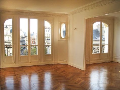 Loft Interior, Apartment In Paris, Wooden Floors, Parisian Apartment, Empty Room, Paris Apartments, Dream Apartment, Large Windows, Wooden Flooring