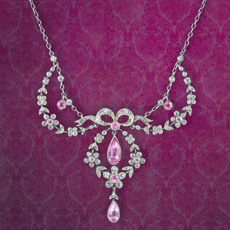 ANTIQUE EDWARDIAN FRENCH PINK PASTE FLORAL LAVALIERE NECKLACE SILVER | eBay Floral Arches, Flint Glass, Opal Drop Earrings, French Pink, Open Gallery, Edwardian Jewelry, Bow Jewelry, Floral Pendant, Antique Necklace