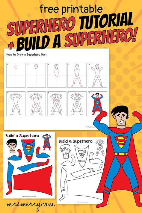 free draw and build a superhero printable Make A Superhero, Superhero Drawing, Superhero Template, Create Your Own Superhero, Superhero Party Decorations, Superhero Man, Superhero Coloring Pages, Superhero Coloring, Drawing Lessons For Kids