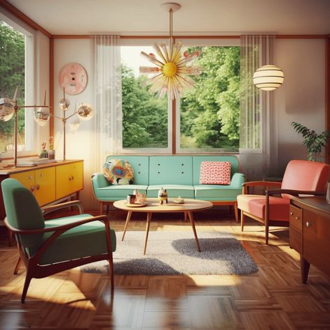 1950 Decor, 50s Living Room, 50s Interior Design, 1950s Interior Design, Space Age Interior, 1950s Living Room, 50s Interior, 1950s Interior, Boomer Style