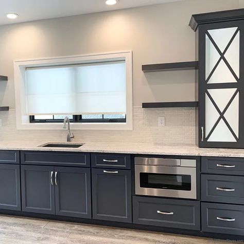 Charcoal blue kitchen cabinets Sw Charcoal Blue Cabinets, Charcoal Blue Cabinets, Charcoal Blue Kitchen Cabinets, Charcoal Blue Sherwin Williams, Charcoal Blue Paint, Sherwin Williams Charcoal Blue, Sherwin Williams Charcoal, Schrock Cabinets, Gray Paint Colors Sherwin Williams