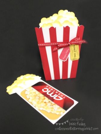 Need to figure out how to make this since there aren't any instructions... it is too cute! Popcorn Card by LorriHeiling - Cards and Paper Crafts at Splitcoaststampers Iphone Gift, Minions Party, Interactive Card, Gift Cards Money, Popcorn Gift, Theatre Gifts, Diy Gift Card, Polaroid Camera, Popcorn Box