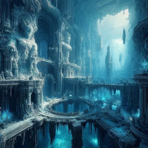 Fantasy Ocean, Ocean Castle, Underwater Castle, Castle Underwater, Underwater Palace, Underwater Kingdom Fantasy Art, Underwater Castle Fantasy Art, Castle By The Sea Fantasy Art, Coastal Castle Fantasy Art