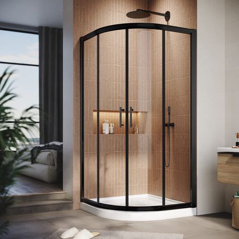 Round Corner Shower Ideas, Semi Circle Shower Enclosure, Circular Shower Enclosure, Rounded Shower Door, Round Shower Ideas, Corner Shower Ideas, Walk In Shower Doors, Round Shower Enclosure, Corner Shower Stalls