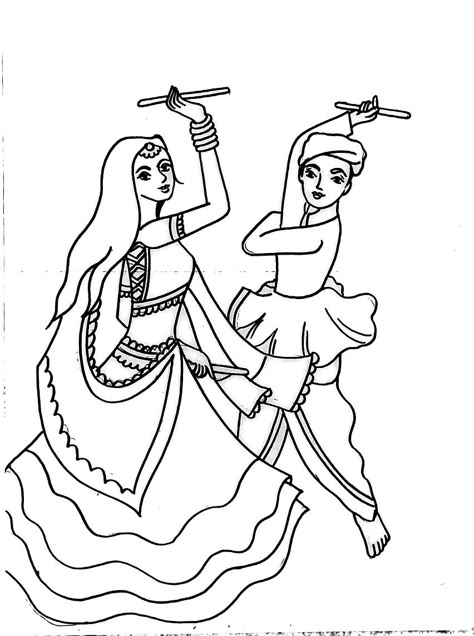 Garba Painting Navratri, Dandiya Drawing For Kids, Dandiya Painting, Navratri Festival Drawing, Dandiya Images, Dandiya Drawing, Garba Drawing, Navratri Drawing, Navratri Wallpaper