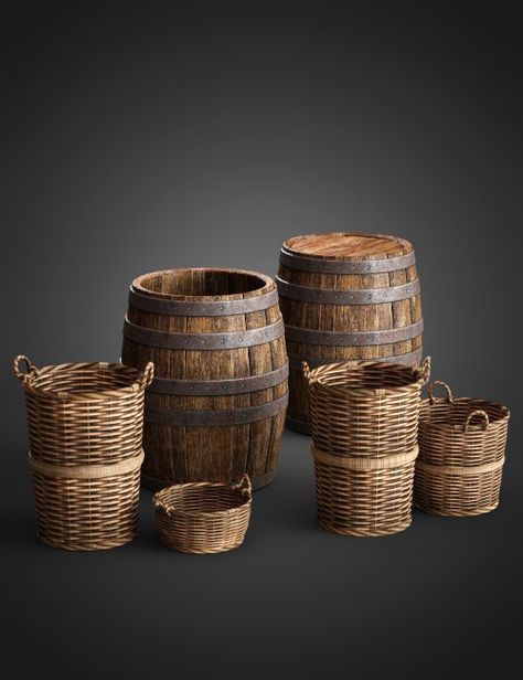 Game Props Concept Art, Alchemist Workshop, Pirate Barrel, Medieval Props, Larp Props, Wooden Barrels, Props Concept, Environment Props, Props Art