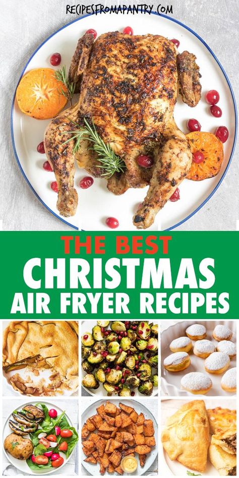 Making the perfect Christmas dinner or Holiday meal just got a lot quicker and easier! These Air Fryer Christmas Recipes Menu has something for everyone and includes a variety of appetizers, breakfasts, sides, main dishes, Turkey, Ham, chicken, vegetables, desserts, cakes and drinks to choose from. Each of these Air Fryer Holiday recipes is delectable, flavourful and SO quick and easy to make and most are budget friendly. #airfryer #christmas #holiday #recipes Air Fryer Winter Recipes, Airfryer Christmas Recipes, Air Fryer Christmas, Healthy Air Fryer Dinner, Air Fryer Thanksgiving, Celebration Recipes, Thanksgiving Main Dish, Recipes Airfryer, Easiest Breakfast