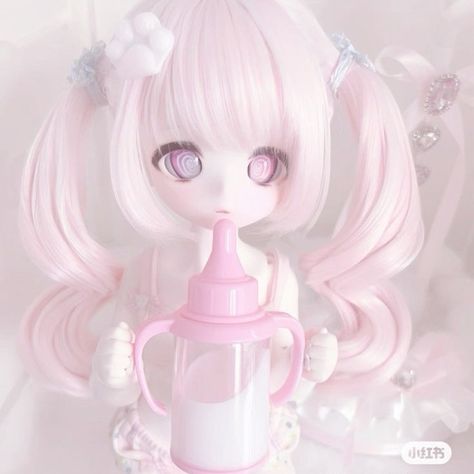 Pink bjd bottle Doll Aesthetic, Kawaii Doll, Pink Doll, Kawaii Accessories, Dream Doll, Anime Figurines, Anime Dolls, Hand Art Drawing, Pretty Dolls