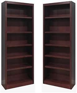 Home Square Solid Wood 84" Bookcase Set with Six Shelf, Set of 2, in Cherry Brown Bookshelves, Solid Wood Bookcase, Wide Bookcase, Veneer Panels, Wood Book, Wood Bookcase, Wood Molding, Buy Home, Wood Trim