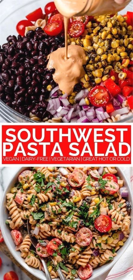 Whole Wheat Pasta Salad, Salad Southwest, Southwest Dressing, Southwest Pasta, Easy Vegan Pasta, Vegetarian Lunches, Southwest Pasta Salad, Vegan Pasta Salad, Meal Inspiration