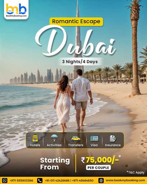 Love shouldn’t have to wait! For all the go-getters, BMB presents the perfect 3N/4D escape to Dubai 🌴💑. Here’s what awaits: 🏖️ 3 nights of luxury stay 🌅 Sunset yacht cruises 🍽️ Romantic dinners with a view 🎡 Adventures that rekindle the spark. 📅 Book now and create memories that last a lifetime! #BMB #BookMyBooking #BMBtours #BMBPackages #Booknow #BookWithUs #romanticgetaway #luxurytravel #honeymoon #dubaiinstagram #travelsmart #celebratetogetherness #celebratelove #coupleadventures #trav... Honeymoon In Dubai, Sunset Yacht, Spark Book, Best Hotels In Dubai, Best Budget Honeymoon Destinations, Adventurous Honeymoon Destinations, Beach Honeymoon Destinations, Travel Booking, Romantic Honeymoon Destinations