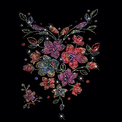 Rhinestone Flower, Sequence Flower Embroidery, Rhinestone Flower Pattern, Hot Fix Stone Design Border, 3d Sequin Flower Embroidery, Rhinestone Hotfix, Floral Fabric Design, Multicolor Rhinestone Necklace With Jewels, Costume Jewelry, Rhinestone Designs Pattern