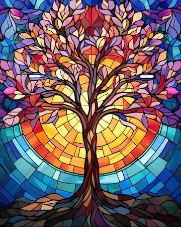 Premium Photo | Tree in the Middle of Stained Glass Stain Glass Trees, Whimsical Stained Glass Art, Mosaic Art Drawing, Stained Glass Trees, Stained Glass Tree Of Life, Stained Glass Background, Tree Stained Glass, Church Artwork, Stained Glass Tree