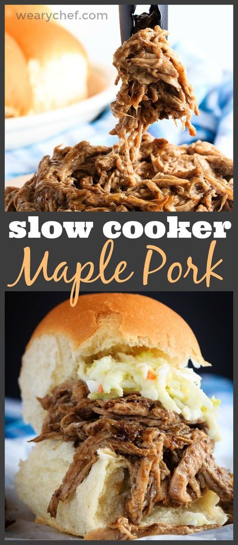 Maple Slow Cooker Pork Tenderloin - The Weary Chef Pork Tenderloin Recipes In Crockpot Slow Cooker Maple Syrup, Maple Pulled Pork Slow Cooker, Frozen Pork Tenderloin In Crockpot, Maple Pulled Pork, Maple Pork Tenderloin, Tenderloin Crockpot, Freeze Meals, Maple Pork, Easy Delicious Meals