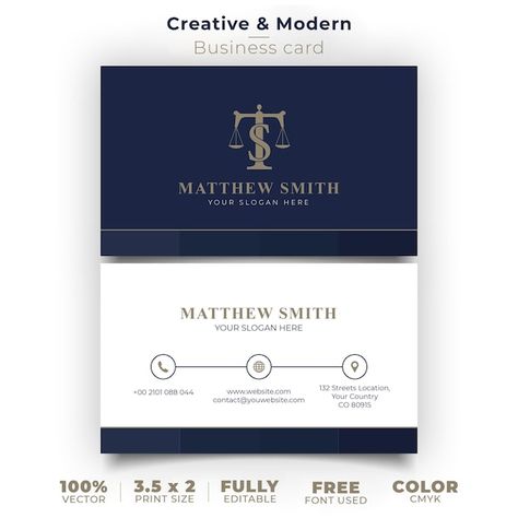 Lawyer Card Design, Personal Cards Design, Law Business Card, Card Fonts, Business Card Fonts, Blue Template, Lawyer Business Card, Blue Card, Visiting Card