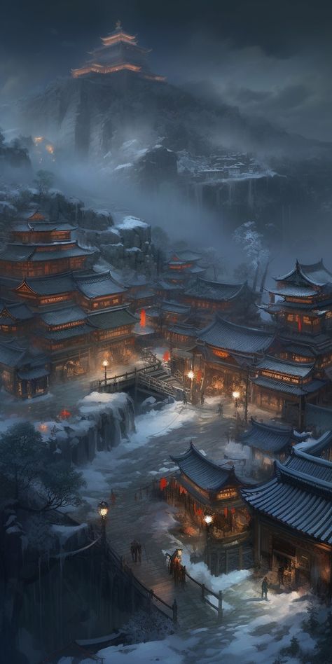 Medieval Japanese, Dark Souls Art, Fantasy City, Fantasy Places, Fantasy Setting, World Cities, City Landscape, Fantasy Art Landscapes, Arte Fantasy