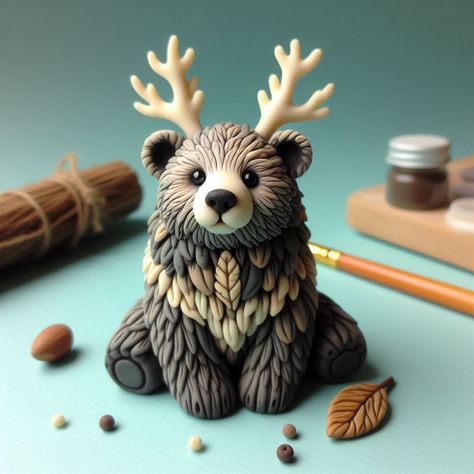 Image Creator Polymer Clay Bigfoot, 3d Art Clay, Cute Clay Creatures, Bear Clay Sculpture, Polymer Clay Sculpture Ideas, Polymer Clay Art Sculpture, Polymer Clay Creatures, Polymer Clay Bear, Bear Clay