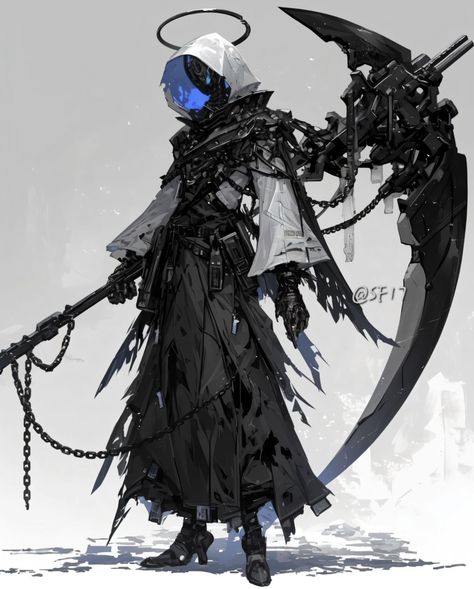 Undertaker Character Design, Scythe Character Design, Scythe Reference, Fantasy Scythe, Scythe Art, Scythe Design, Anime Scythe, Fantasy Punk, Black Haired Anime Boy