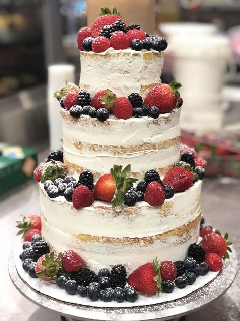 3 tier berry chantilly cake with strawberries, blueberries, and raspberries.  stock photo by jazzy12345. Download images and pictures from Foap's community of p Blueberry Wedding, Berry Chantilly Cake, Palmer Ak, Chantilly Cake, Raspberry Wedding, Blueberries And Raspberries, Quince Cake, Cake With Strawberries, Pinterest Cake