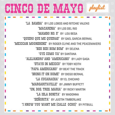 Turn your party into a fiesta! Mexican Party Playlist, Mexican Fiesta 40th Birthday Party, Diy Cinco De Mayo Party Ideas, Cinco De Mayo Traditions, Cinco De Drinko, Mexican Night, Mexican Fiesta Party, Tacos And Tequila, Fiesta Theme Party