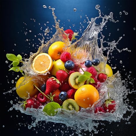 Frutas con salpicaduras de agua | Premium Photo #Freepik #photo #frutas-frescas #frutas-saludables #fondo-frutas #pancarta-fruta Fruit Images, Fruit Splash, Water Images, Splash Photography, Fruits Images, Glass Of Water, A Fruit, Lesson Quotes, A Bowl