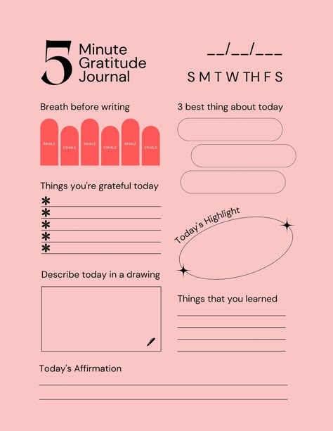 A simple 5-minute daily gratitude practice that will help you focus on the good in your life and create a happier, more fulfilling #Organisation #Journal_Prompt_Template #5_Minute_Journal_Template #Sunday_Journaling 5 Minute Journal Template, 5 Minute Gratitude Journal, 5 Minutes Journal, Digital Journal Ideas, Reflective Journal, Daily Prompts, Journal Questions, Guided Journal, Journal Writing Prompts