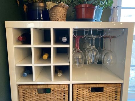 #homestorage #storageideas #storage #diystorage Ikea Wine Rack, Ikea Kallax Bookshelf, Diy Kallax, Ikea Cubes, Ikea Kallax Shelving, Sideboard Upcycle, Ikea Bar, Cube Furniture, Ikea Units