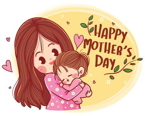 Mothers Day Cartoon, Happy Mothers Day Banner, Mother's Day Banner, Mother's Day Background, Mothers Day Images, Happy Mother's Day Card, Pola Sulam, Art Et Illustration, Mother's Day Card