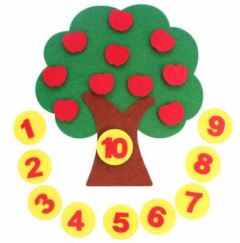 ZY DIY Beautiful Kids Early Learning Numbers Apple Tree Nonwoven DIY Felt Fabric Felt Apple, Diy Apple, Felt Handmade, Baby Toys Diy, Apple Stickers, Toy Diy, Felt Tree, Diy Felt, Learning Numbers