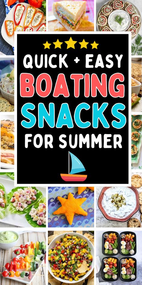 boat snacks ideas parties food Snacks To Take On The Boat, Good Food For Boating, Lake Menu Ideas, Easy Snacks For On The Boat, Easy Lake Day Snacks, Foods To Take On A Boat, Boat Food Snacks, Kayak Food Ideas, Float Trip Essentials Food