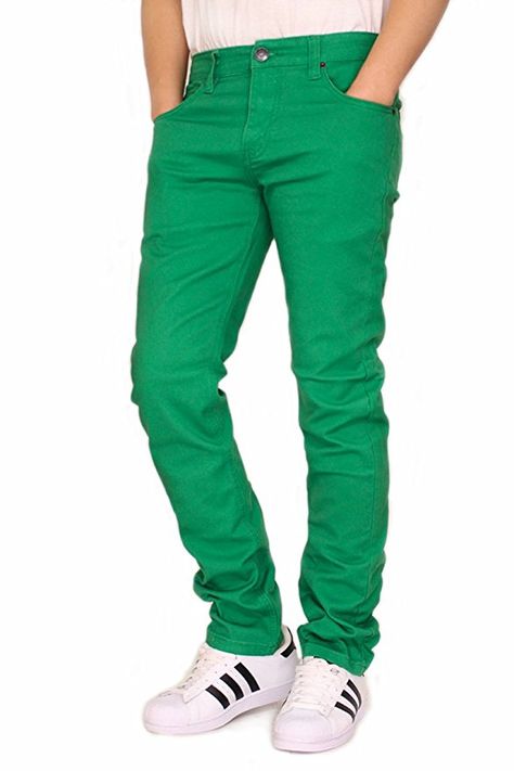 VICTORIOUS MEN'S TWILL STRETCH SKINNY JEANS (30X30, Kelly Green) Green Jeans Men, Purple Jeans, Dapper Men, Green Jeans, Jeans Men, Grey Pants, Mens Green, Cotton Twill Fabric, Kelly Green