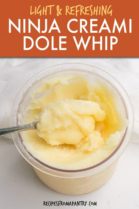 It's quick and easy to make this Ninja Creami dole whip at home with just 3 ingredients and minimal prep time. This iconic Dole Whip dessert is a light and refreshing, tropical-flavored soft serve ice cream - no having to stand in long lines. Ninja Creami Ice cream - Pineapple Dole Whip is great for summer barbecues, pool parties, 4th of July party, or whenever you need a flavorful frozen treat. Click through to get this awesome Ninja Creami Dole Whip Recipe!! #ninjacreami #dole #Disney #recipe Pineapple Dole Whip, Ninja Ice Cream Recipe, Easy Potluck Recipes, Dole Whip Recipe, Easy Potluck, Vegetarian Slow Cooker Recipes, Graduation Food, Creami Recipes, Graduation Party Foods