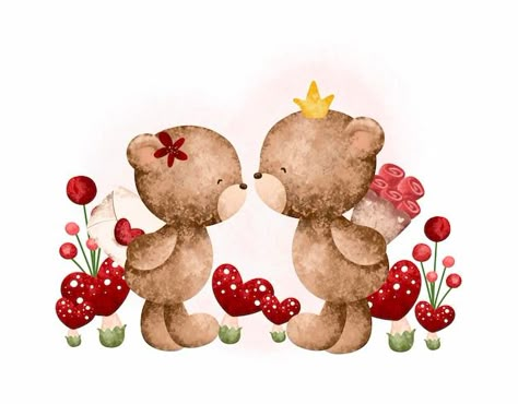 Vector watercolor cute couple valentines... | Premium Vector #Freepik #vector #watercolor-animals #teddy #teddy-bear #cartoon-couple Valentines Watercolor, Artsy Background, Teddy Bears Valentines, Emoji Love, Watercolor Cute, Couple Painting, Valentine's Week, Bear Valentines, Valentines Wallpaper