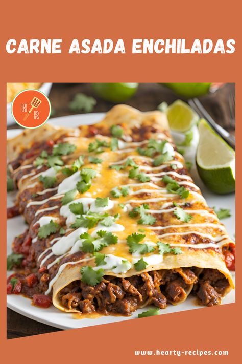 Bring the heat with these delicious Carne Asada Enchiladas! 🌮🥩 Packed with juicy, marinated beef and smothered in a rich, flavorful sauce, these enchiladas are perfect for a weeknight dinner or weekend feast. Loaded with bold spices and cheesy goodness, they’re sure to be a family favorite! 🍽️ Check out the full recipe for a Mexican dish you’ll love! #CarneAsada #Enchiladas #MexicanFood #BoldFlavors #EasyDinners #BeefLovers #CheesyGoodness Carne Asada Enchiladas, Recipes Enchiladas, Easy Chicken Enchiladas, Carne Asada Recipes, Mexican Dish, Marinated Beef, Meat Dinners, Authentic Mexican, Carne Asada