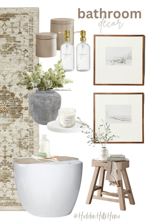 Trendy bathroom decor ideas to elevate your bathroom Modern Organic Bathroom, House Bathroom Decor, Bathroom Staging, Organic Modern Bathroom, Organic Bathroom, Neutral Living Room Ideas, Neutral Bathroom Decor, Bathroom Counter Decor, Guest Bathroom Decor