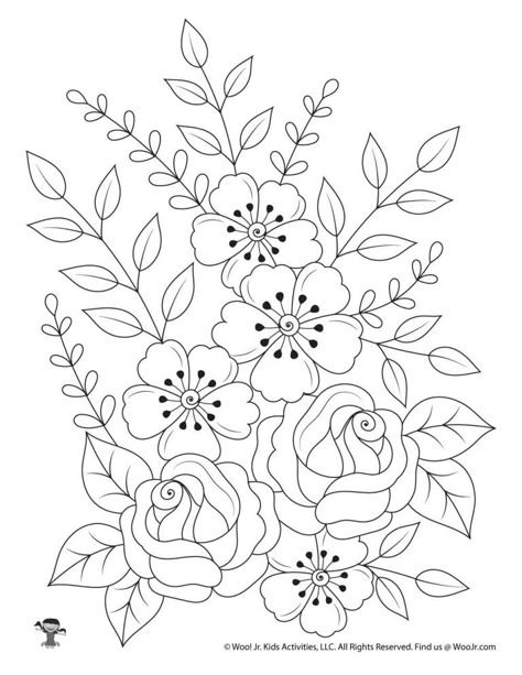 Flower Adult Coloring Pages | Woo! Jr. Kids Activities Printable Flower Coloring Pages, Flowers Printable, Flower Drawing Design, Free Adult Coloring Pages, Pola Sulam, Embroidery Flowers Pattern, Flower Printable, 자수 디자인, Flower Coloring Pages