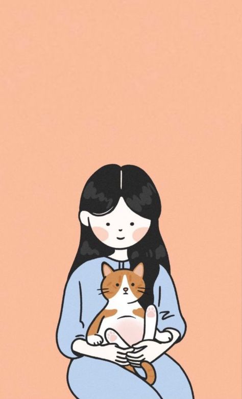 Korean Illustration, Iphone Wallpaper Cat, Cat Doodle, Small Canvas Paintings, Cartoon Girl Drawing, Small Canvas Art, Arte Inspo, Cute Cartoon Drawings, Girls Cartoon Art