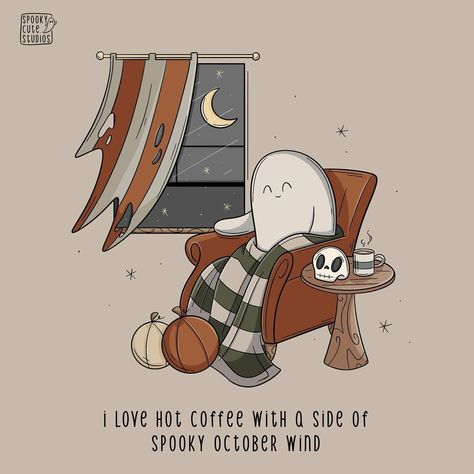 SpookyCute.Studios | I love hot coffee with a side of spooky October wind - c.churchill #cuteart #cute #whimsicalart #whimsical #halloween #halloweenart… | Instagram Horror Thanksgiving, Spooky Thanksgiving, Spooky Coffee, Spooky October, Whimsical Halloween, Pumpkin Spice Season, Halloween Printables, Whimsical Art, Churchill