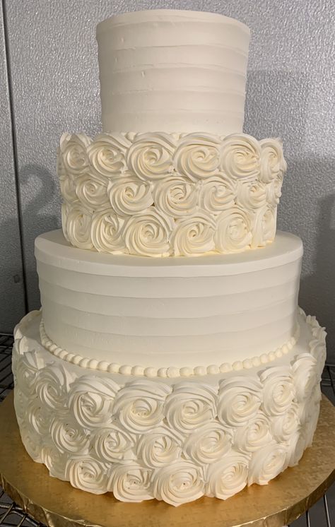 Cake Piping Designs, Rosette Wedding Cake, 25th Wedding Anniversary Cakes, Rosette Cake Wedding, Greek Cake, Piping Buttercream, Cakes Elegant, Textured Wedding Cakes, Extravagant Wedding Cakes