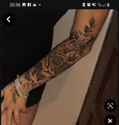 Arms Tatoos Woman, Forarm Tattoos Woman Floral, Big Wrist Tattoos, Roses Sleeve Tattoo Women, Whole Arm Tattoos For Women, Half Sleeve Tattoos Forearm, Arm Sleeve Tattoos For Women, Rose Tattoo Sleeve, Cross Tattoos For Women