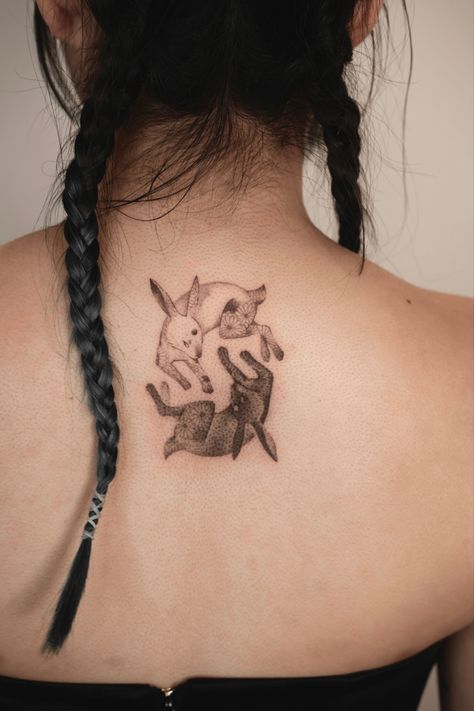 Ying Yang Rabbit Tattoo, Fox Rabbit Tattoo, Black Bunny Tattoo, Jack Rabbit Tattoo, Flower Art Tattoo, Mn Tattoo, Black Rabbit Tattoo, Small Horse Tattoo, White Rabbit Tattoo