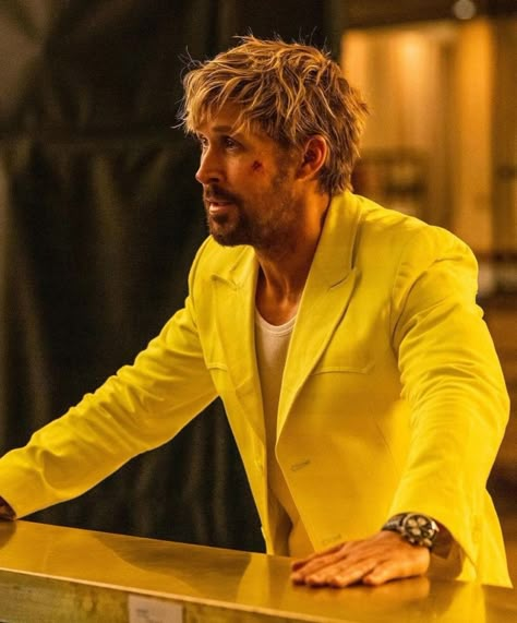 Ryan Gosling Hair, Fall Guy, Райан Гослинг, Yellow Suit, The Fall Guy, Yellow Blazer, Womens Biker Jacket, Lady Biker, Get Yours Now