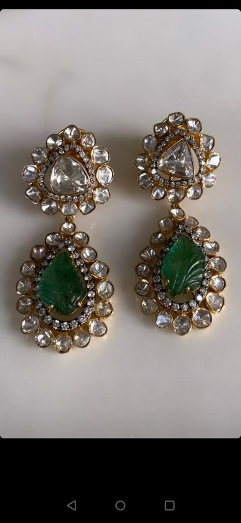 Uncut Stone Jewelry, Bollywood Kundan Earrings With Stone Setting, Uncut Earrings, Green Meenakari Bridal Earrings, Green Round Meenakari Bridal Earrings, Luxury Bollywood Meenakari Earrings, Uncut Diamond Earrings, Mehendi Jewellery, Sabyasachi Earrings