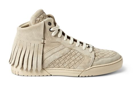 Bottega Veneta Fringed Intrecciato Suede Sneakers Fringe Sneakers, Streetwear Lifestyle, Bottega Veneta Intrecciato, Sneaker Shoes, Hi Top, Suede Sneakers, Golf Shoes, Fashion Sneakers, Wedge Sneaker